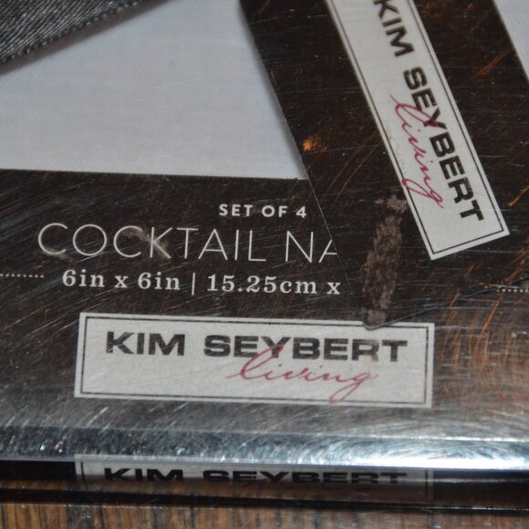 RARE KIM SEYBERT LIVING 4 ORANGE EMBROIDERED GREEK KEY COCKTAIL BAR NAPKIN - Picture 3 of 8